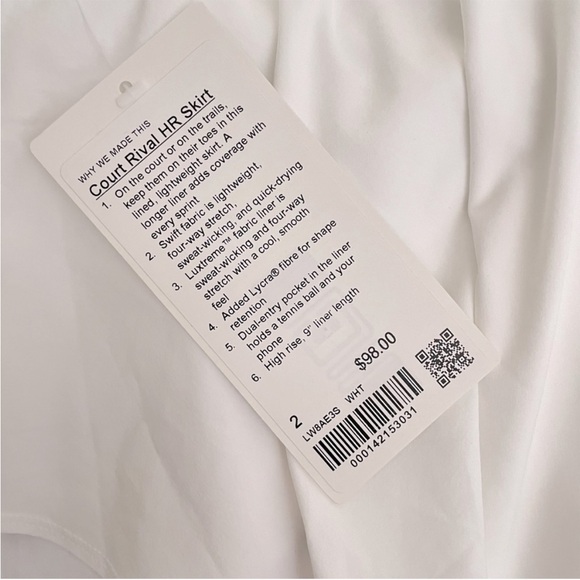 NWT Lululemon Court Rival High-Rise Tennis Skirt White Size 2 - Picture 5 of 7